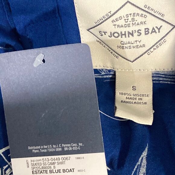 St Johns Bay Mens S 100% Viscose Sailboat Adaptive Short Sleeve Shirt Casual - Picture 7 of 7